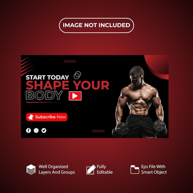 Miniatura de video de Youtube plantilla de banner web para negocios plantilla de gimnasio de fitness juego de simulación u comida
