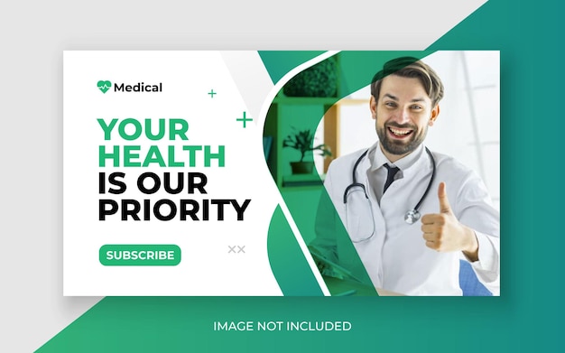 Miniatura de youtube de atención médica médica y banner web vector premium