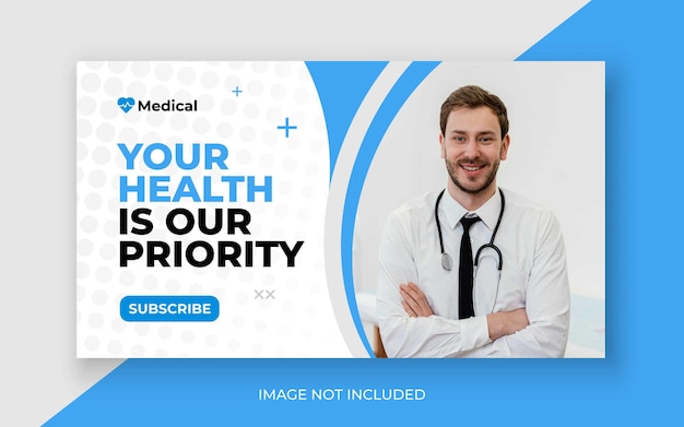 Miniatura de youtube de atención médica médica y banner web vector premium