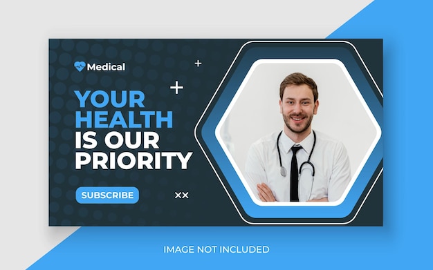 Miniatura de youtube de atención médica médica y banner web Vector Premium