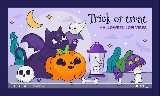 Vector miniatura de youtube dibujada a mano para la celebración de halloween.