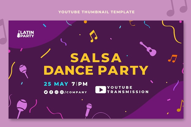 Vector miniatura de youtube de fiesta de baile latino plana