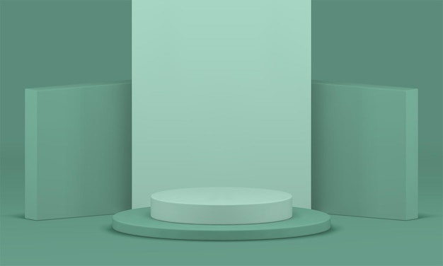Minimal 3d verde pastel promocional en el podio de exhibición de soporte ilustración vectorial realista