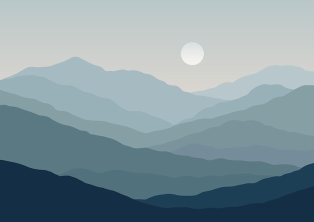 Minimal abstracto paisaje de montaña al atardecer de fondo