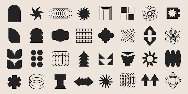 Minimal de blanco y negro formas geométricas conjunto de formas contemporáneas abstractas y2k elementos de diseño retro