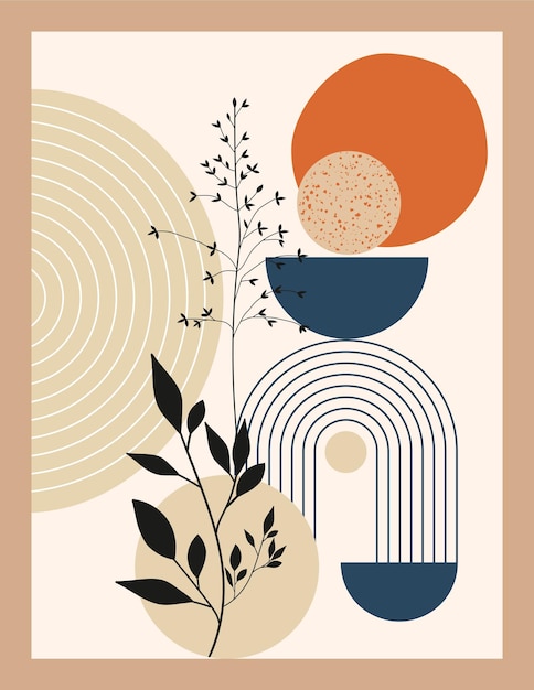 Minimal Boho Wall Art con formas abstractas dibujadas a mano