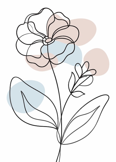 Minimal colorido Diseño artístico de líneas continuas de flores sobre fondo blanco