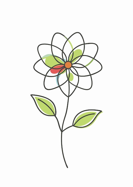 Minimal colorido Diseño artístico de líneas continuas de flores sobre fondo blanco