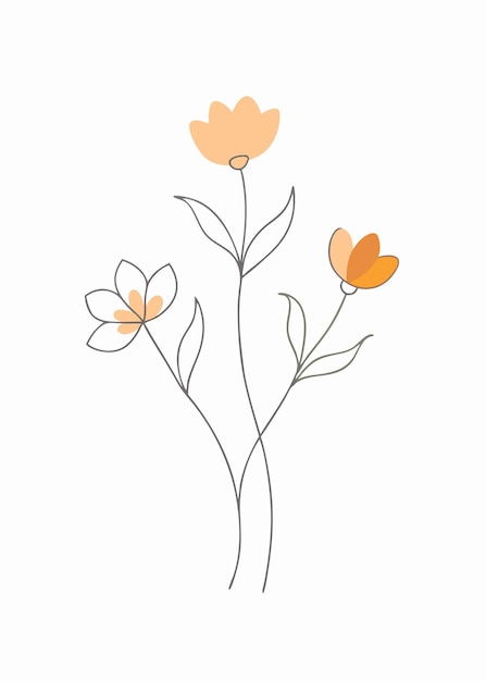 Minimal colorido Diseño artístico de líneas continuas de flores sobre fondo blanco