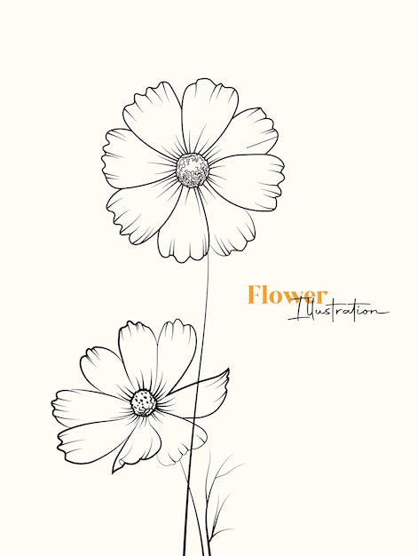 Minimal Diseño simple de flor plana dibujada a mano y elementos vectoriales florales del contorno de la planta tropical