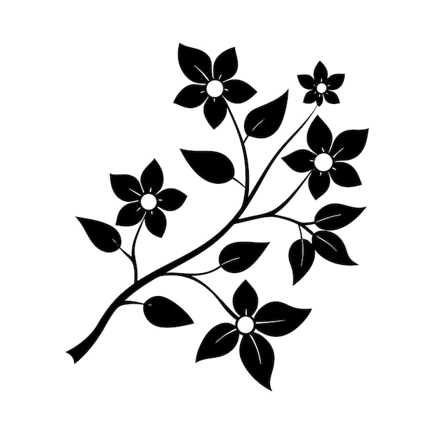 Minimal florecimiento de la silueta de la rama floral ilustración de la rama con flores en un fondo blanco