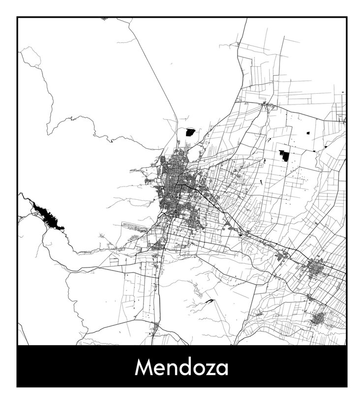 Vector minimal mapa de la ciudad de mendoza (argentina, américa del sur)