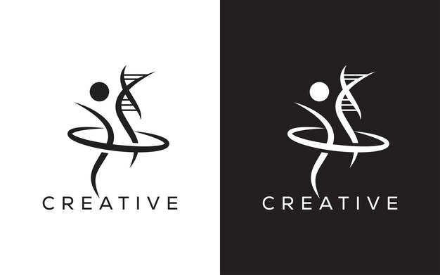Minimal personas dna vector logotipo logotipo genético y hombre logotipo