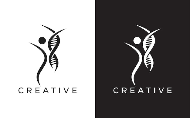 Minimal personas dna vector logotipo logotipo genético y hombre logotipo
