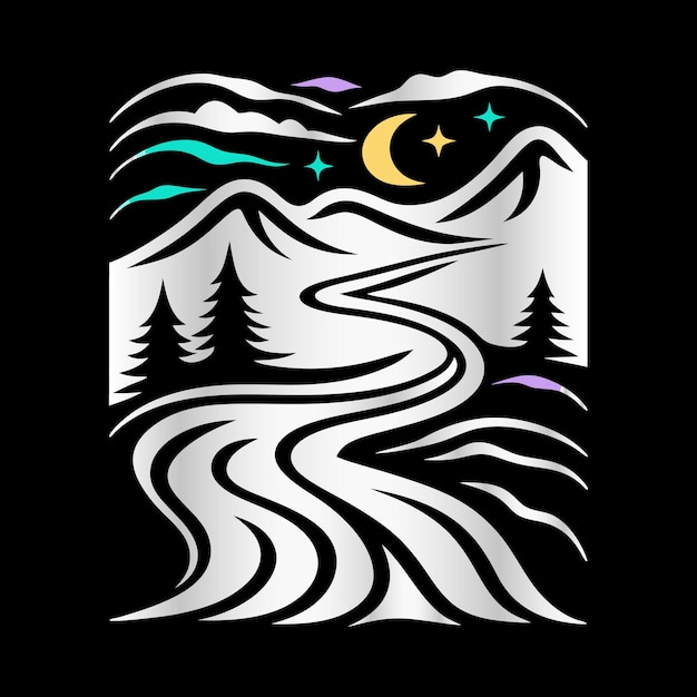 Minimal Scene de Montaña Artístico Logotipo de arte de línea para impresiones de lienzo y decoraciones de pared