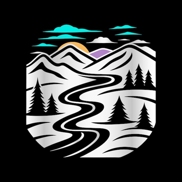 Minimal Scene de Montaña Artístico Logotipo de arte de línea para impresiones de lienzo y decoraciones de pared