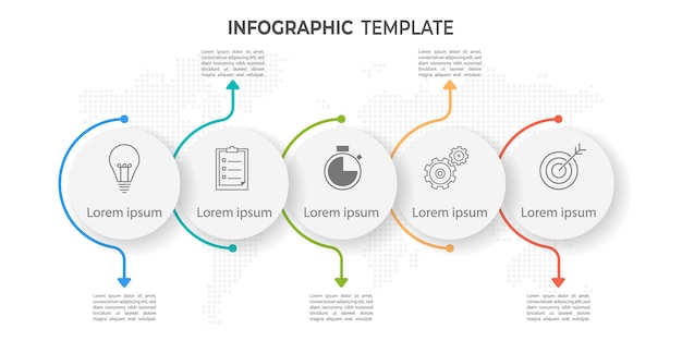 Minimal timeline circle infographic template 5 opciones o pasos.