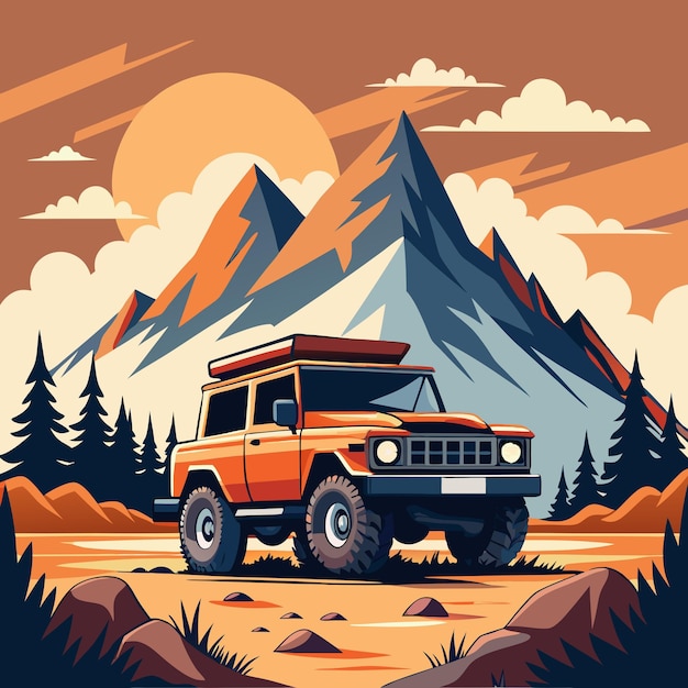 El minimalismo alberga una ilustración vectorial de jeep poligonal plana 2