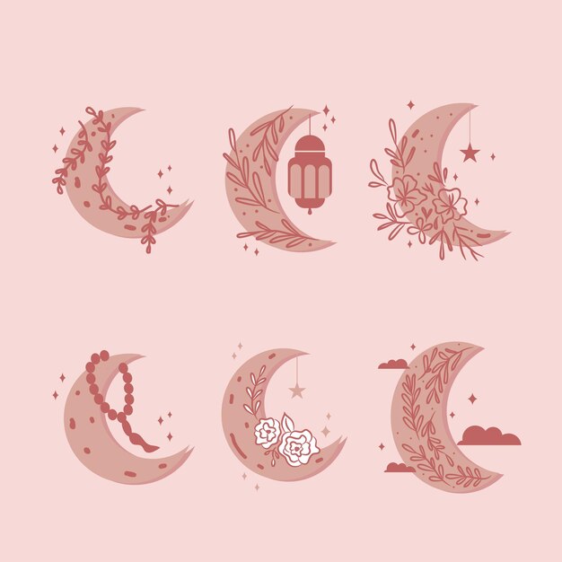 Minimalismo en colores pastel fases de estilo abstracto de la luna