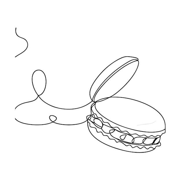 Minimalist line art of a macaron with the top shell open