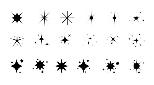 Minimalist Sparkle and Star Icon Set Vector Silhouettes