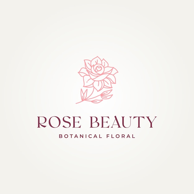 minimalista aislado elegante flor rosa belleza línea de arte icono logotipo diseño de ilustración vectorial