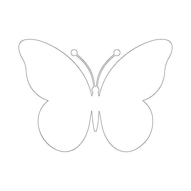 Minimalista arte de línea de mariposa Ilustración detallada de alas de mariposa en fondo blanco