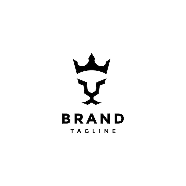 Minimalista Brave Lion King Diseño del logotipo Contorno de la cara del león con diseño del logotipo de la corona del rey