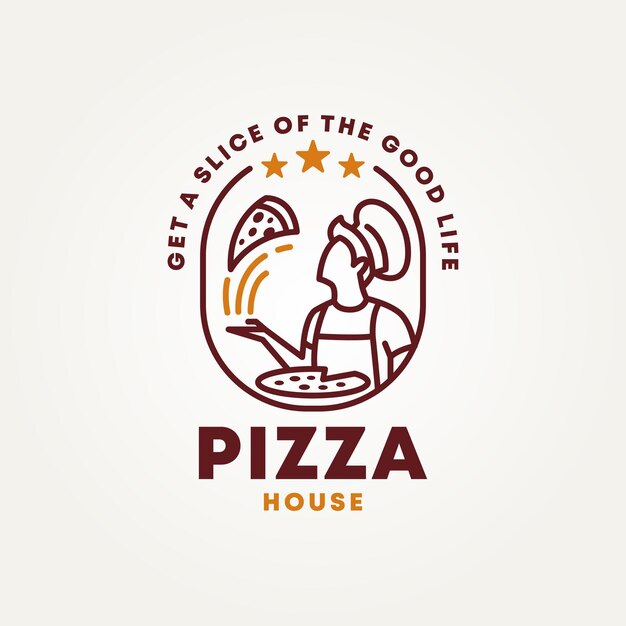 minimalista el chef está haciendo pizza línea de arte insignia icono logotipo diseño de ilustración vectorial