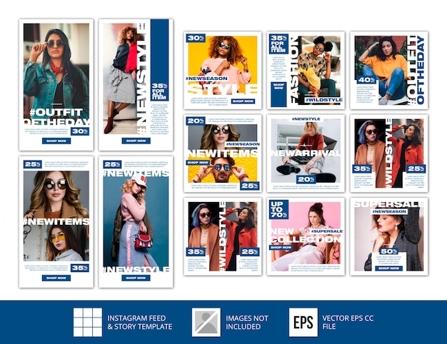 Minimalista clásico azul instagram stories feed post fashion sale template