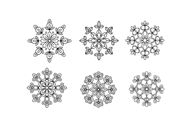minimalista copo de nieve negro y blanco copos de nieve flor patrón vectorial de mandala