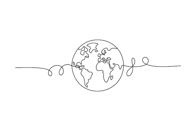 Minimalista dibujo de globo OneLine Mapa del mundo Ilustración vectorial Diseño de arte de línea continua