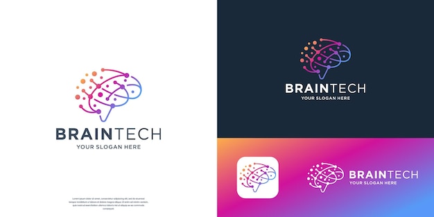 minimalista Diseño de logotipo de cerebro Vector plantilla de líneas creativas punto y concepto colorido