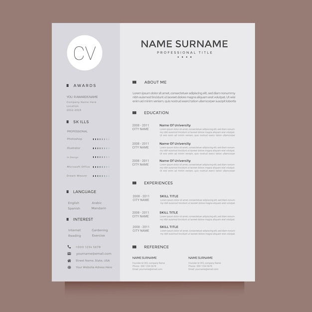 Minimalista Diseño de plantillas de currículum vitae para currículums vitae profesionales con diseño vectorial para múltiples propósitos