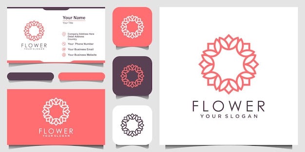 Minimalista elegante diseño de logotipo floral rosa para belleza, cosméticos, yoga y spa. diseño de logotipo y tarjeta de visita