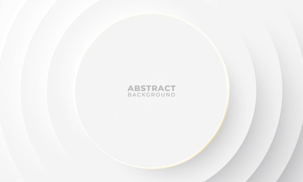 Minimalista y elegante fondo blanco o plata claro moderno Forma de círculo abstracto redondeado con superposición de sombra efecto de línea dorada diseño ilustración vectorial