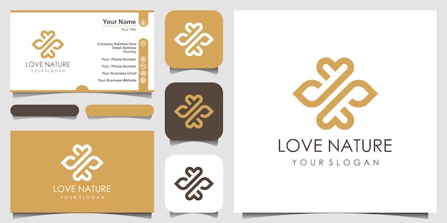 Minimalista elegante logotipo de hoja y aceite con estilo de línea de arte. Logotipo de belleza, cosmética, yoga y spa. logotipo y tarjeta de visita.