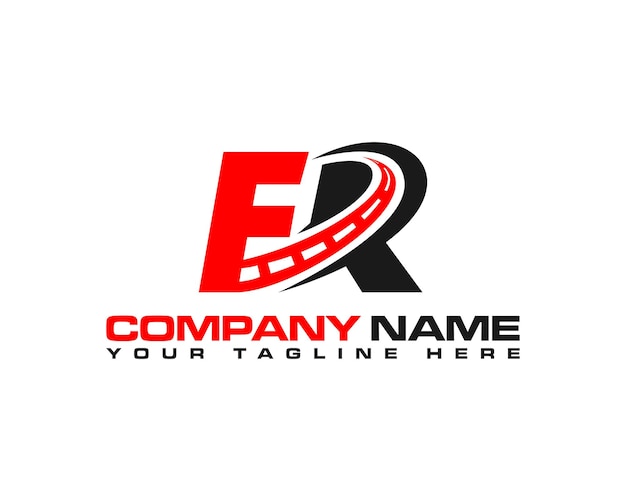 Minimalista ER Letra con logotipo de construcción de carreteras Diseño de logotipo de tipo de texto de carretera