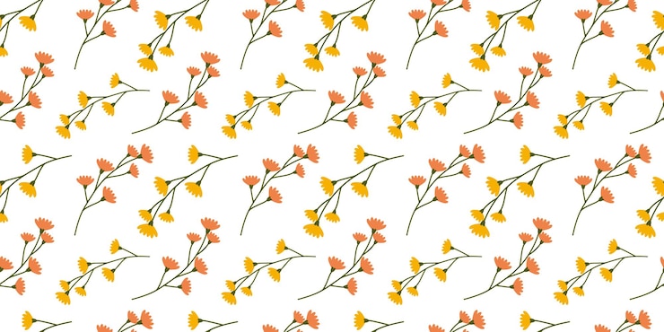 Minimalista Estilo sin costuras floral en estilo simple de dibujos animados dibujados a mano Ilustración sencilla sin fin de coloridas flores y hierbas de verano y primavera sobre fondo blanco Diseño para mujeres impresión de textiles