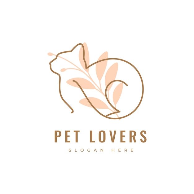 minimalista gato amistad animal adorable mamífero veterano tienda de mascotas diseño de logotipo vector gráfico ilustración