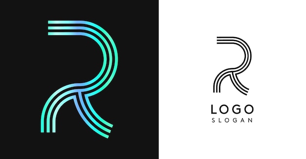 Minimalista letra a rayas r tres líneas monograma brillante lujoso brillo metálico logotipo de color para