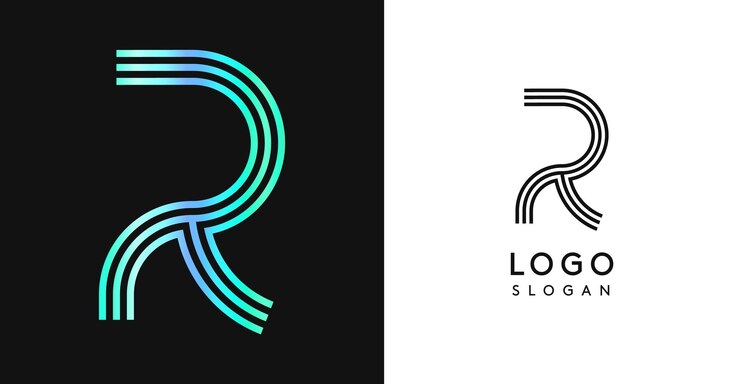 Vector minimalista letra a rayas r tres líneas monograma brillante lujoso brillo metálico logotipo de color para
