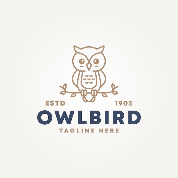 minimalista lindo pájaro búho línea de arte icono plantilla de logotipo diseño de ilustración vectorial
