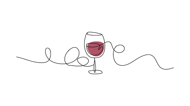 Minimalista Line Art Vino de vidrio dibujo OneLine de diseño vectorial de vidrio de vino rojo para decoración