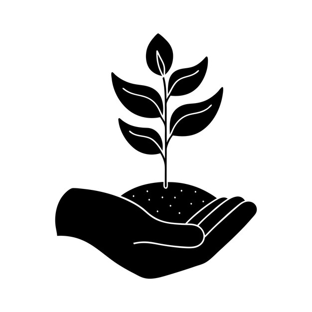 Minimalista Una línea de arte de la mano que sostiene el suelo y el diseño vectorial de plantas
