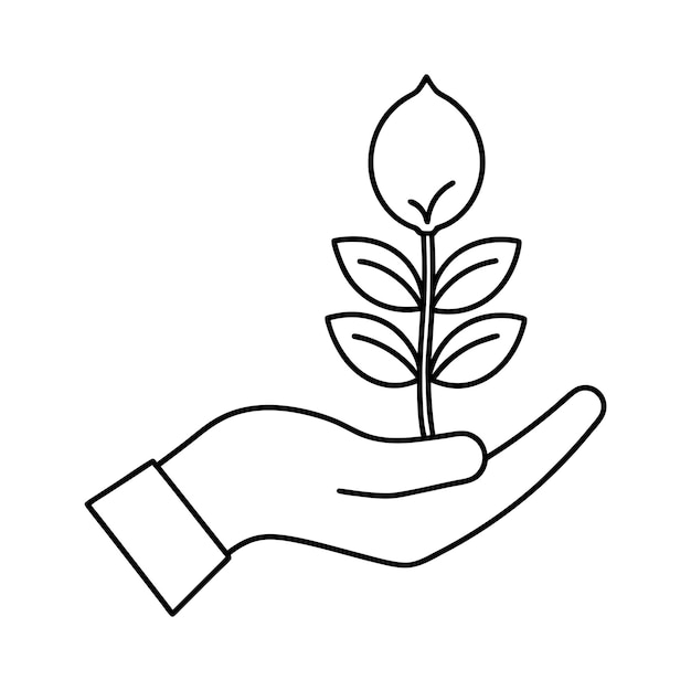 Minimalista Una línea de arte de la mano que sostiene el suelo y el diseño vectorial de plantas