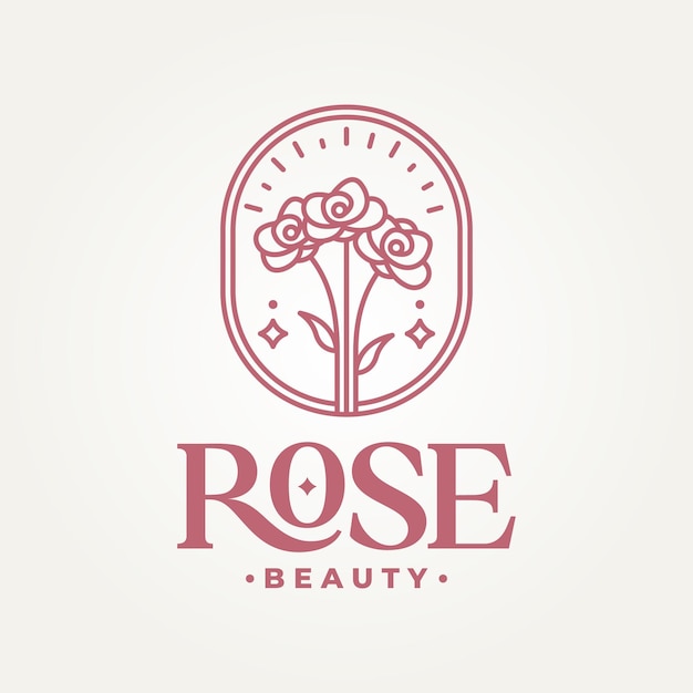 minimalista línea de flores de rosa arte icono insignia logotipo diseño de ilustración vectorial