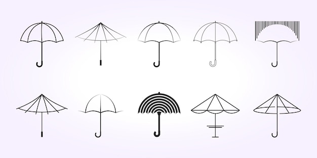 minimalista línea de paraguas arte logotipo icona plantilla paquete conjunto paraguas diseño de ilustración en la playa