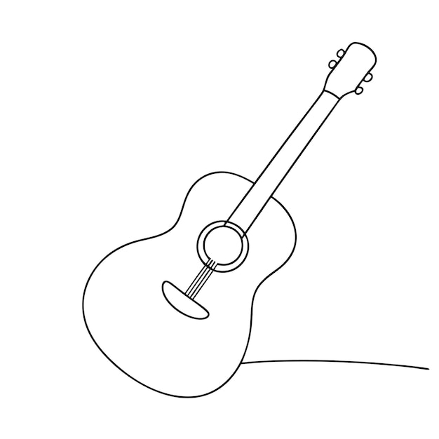 Minimalista One Line Guitar Art Drawing Simple Acoustic Music Contorno de arte vectorial y ilustración