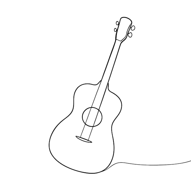 Minimalista One Line Guitar Art Drawing Simple Acoustic Music Contorno de arte vectorial y ilustración